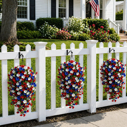 🎉Patriotic Hanging Flower Baskets 🔴⚪🔵 - Artificial Outdoor Decor, No Maintenance