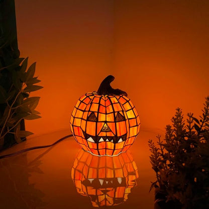 🎄Vintage Gothic Stained Glass Table Lamp | Halloween Pumpkin, Bat & Cat Accent Lamp for Warm Cozy Home Ambience