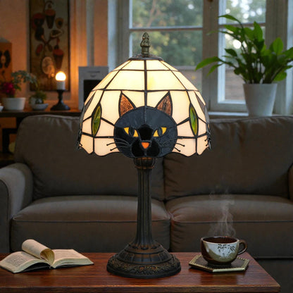 🎄Vintage Gothic Stained Glass Table Lamp | Halloween Pumpkin, Bat & Cat Accent Lamp for Warm Cozy Home Ambience