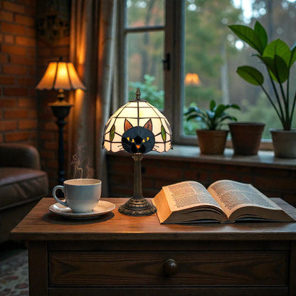 🎄Vintage Gothic Stained Glass Table Lamp | Halloween Pumpkin, Bat & Cat Accent Lamp for Warm Cozy Home Ambience