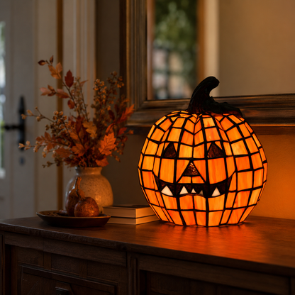 🎄Vintage Gothic Stained Glass Table Lamp | Halloween Pumpkin, Bat & Cat Accent Lamp for Warm Cozy Home Ambience