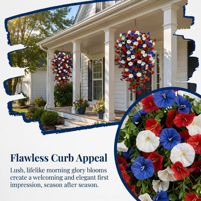 🎉Patriotic Hanging Flower Baskets 🔴⚪🔵 - Artificial Outdoor Decor, No Maintenance